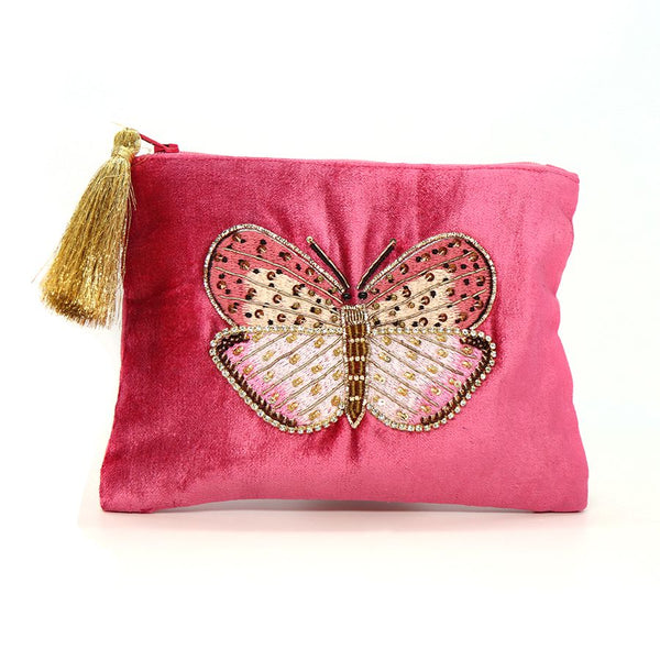 POM Embroidered Butterfly Pouch with Tassel