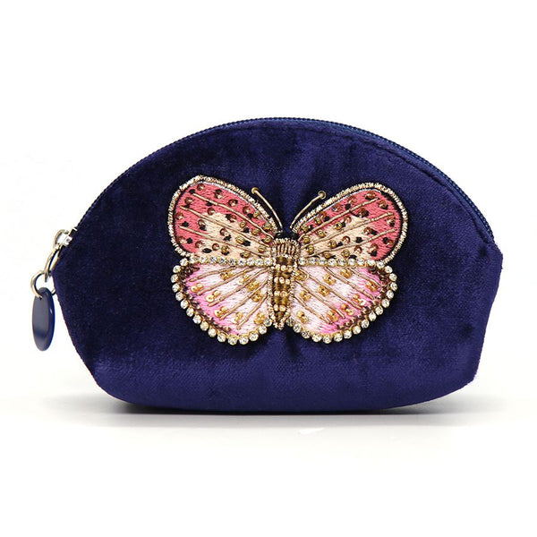 Velvet D Shaped Purse with Embroidered Butterfly