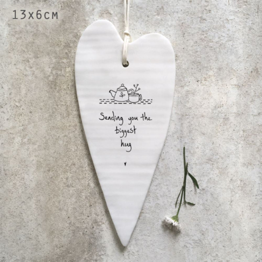 East of India Porcelain Long Hanging Heart - Sending You The Biggest Hug
