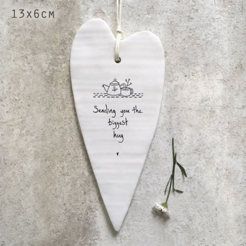 East of India Porcelain Long Hanging Heart - Sending You The Biggest Hug