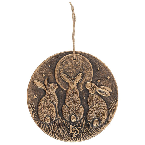 Moongazing Hares Plaque - Bronze