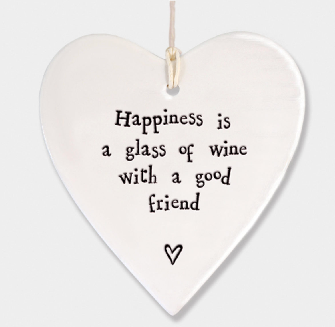 East of India Porcelain Hanging Heart - Happiness is a glass of wine....