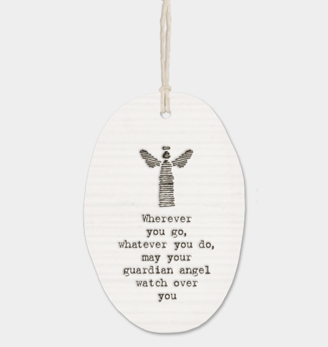 East of India Porcelain Oval Message Hanger - "Guardian Angel"