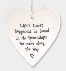 East of India Porcelain Hanging Heart - Life's truest happiness....