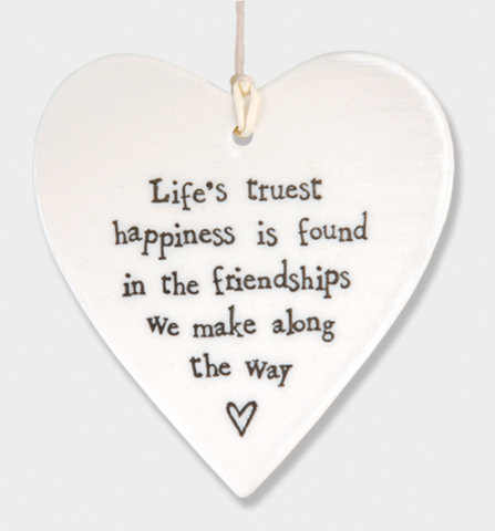 East of India Porcelain Hanging Heart - Life's truest happiness....