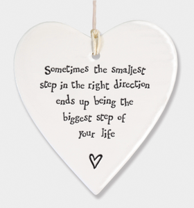 East of India Porcelain Hanging Heart - Sometimes the smallest step....