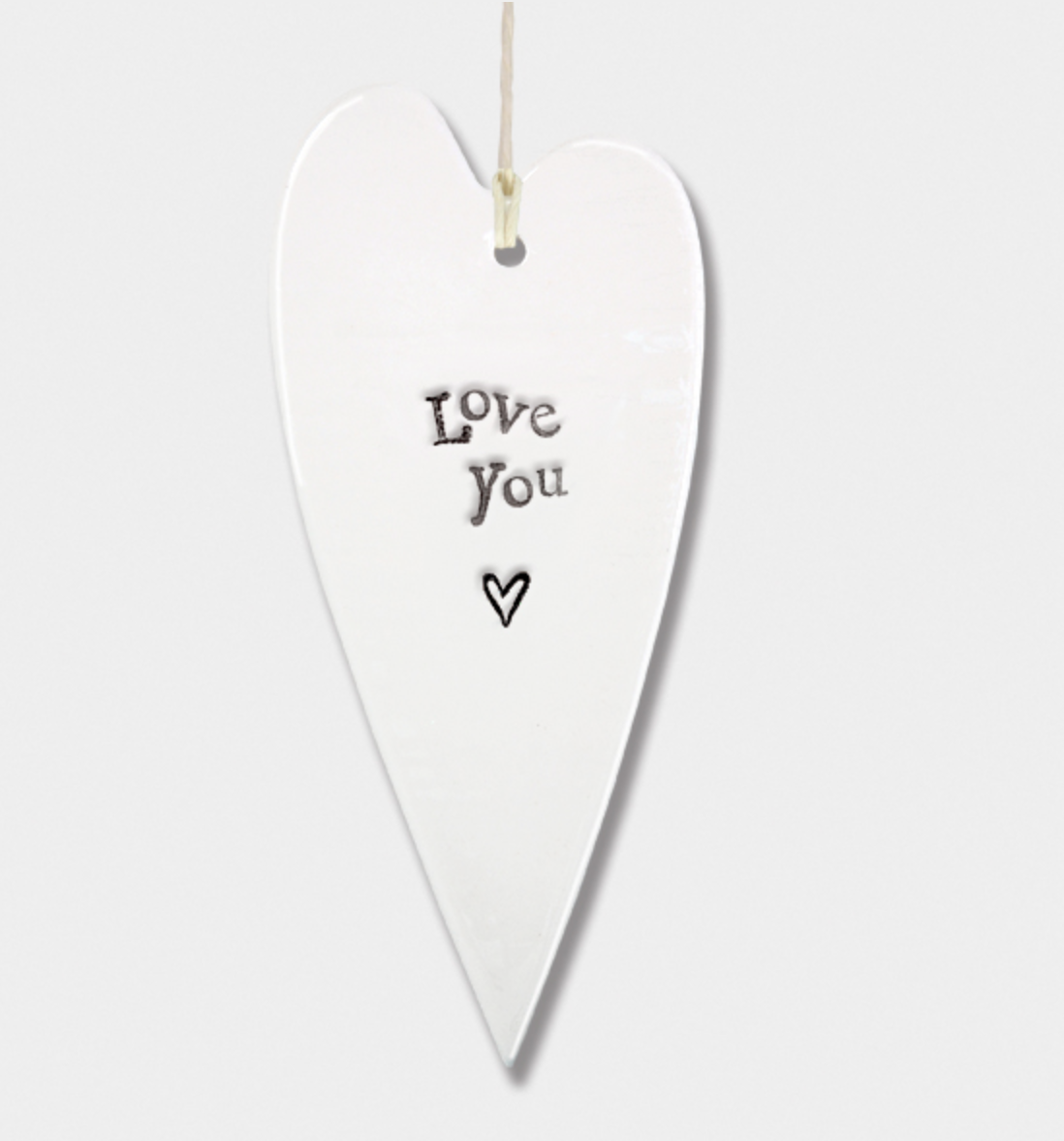 East of India Porcelain Long Hanging Heart - Love You.....