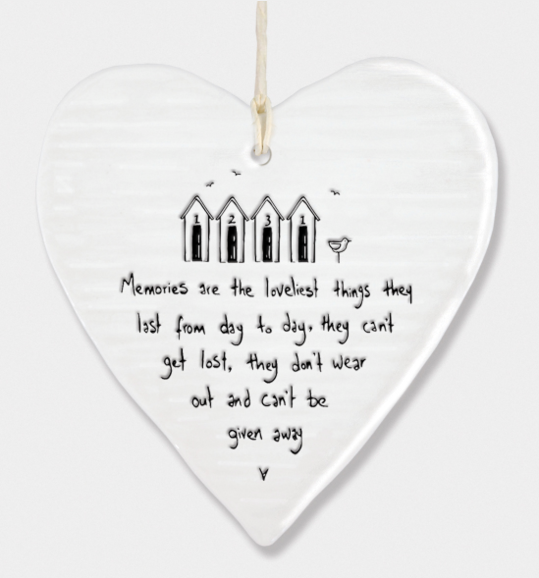 East of India Porcelain Hanging Heart - Memories are the loveliest things....