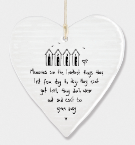 East of India Porcelain Hanging Heart - Memories are the loveliest things....