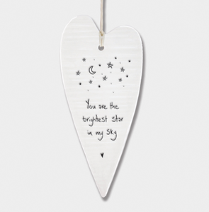 East of India Porcelain Long Hanging Heart - "You are the brightest star in my sky"