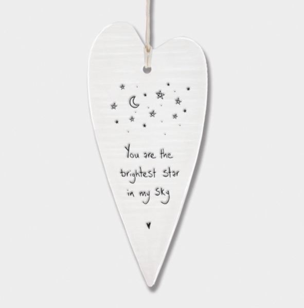 East of India Porcelain Long Hanging Heart - "You are the brightest star in my sky"