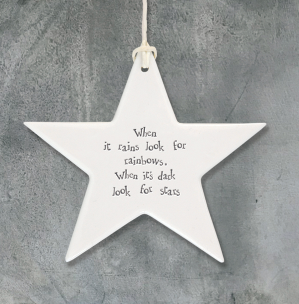 East of India Porcelain Hanging Star - When It Rains Look For Rainbows....