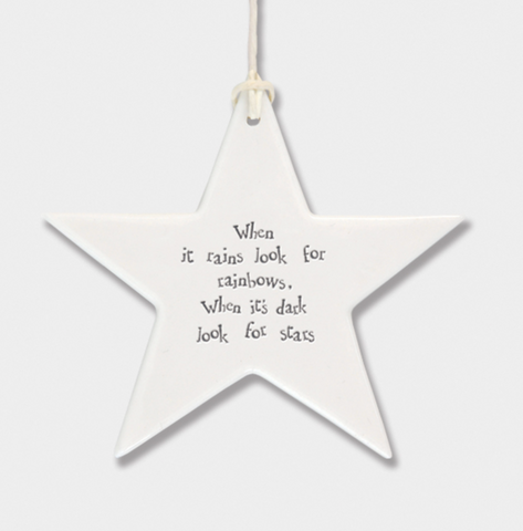East of India Porcelain Hanging Star - When It Rains Look For Rainbows....