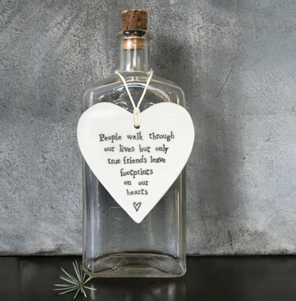 East of India Porcelain Hanging Heart - People walk through our lives....