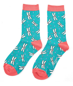 Miss Sparrow Bamboo Ladies Socks - Dragonflies Turquoise