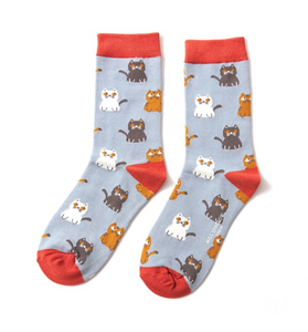 Miss Sparrow Bamboo Ladies Socks - Little Kittie Cats Duck Egg