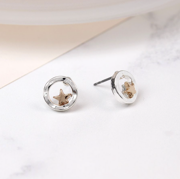 Peace of Mind Silver Plated Star in Circle Earrings