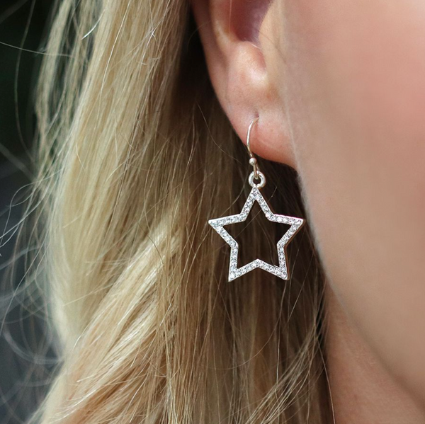 Peace of Mind Silver Plated Open Star Crystal Earrings