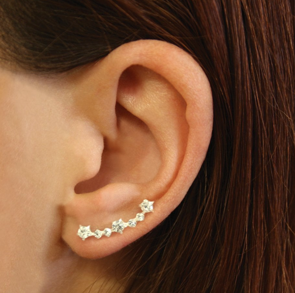 Sterling Silver Ear Crawler Earrings - Multi Gemset Ear Crawler Stars