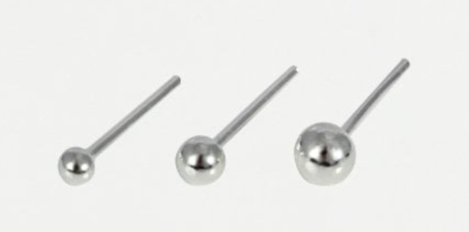 Sterling Silver Nose Stud - Plain Silver Ball