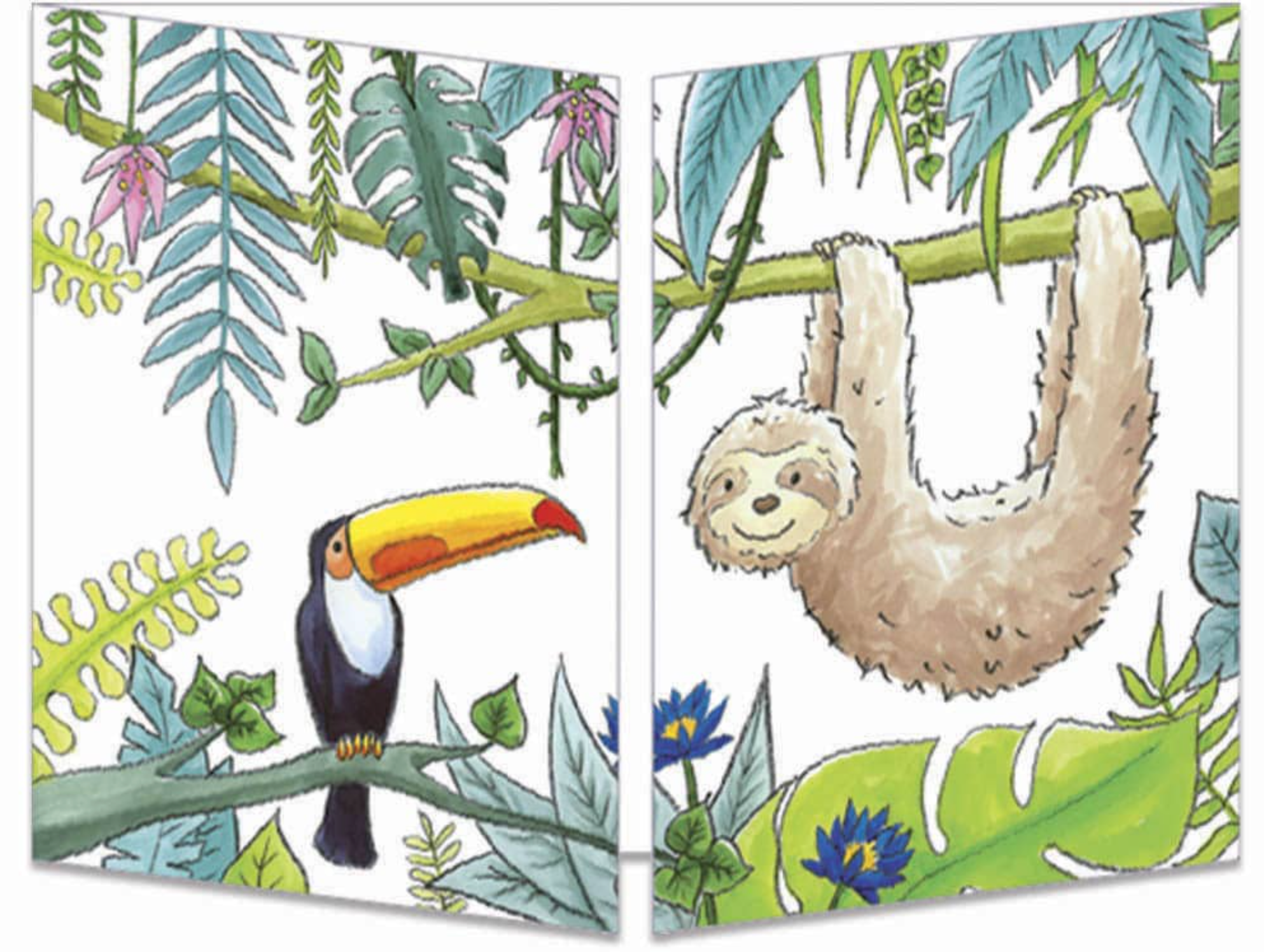 Sophie Turrel Folding Greetings Card - CT319 Sloth & Toucan