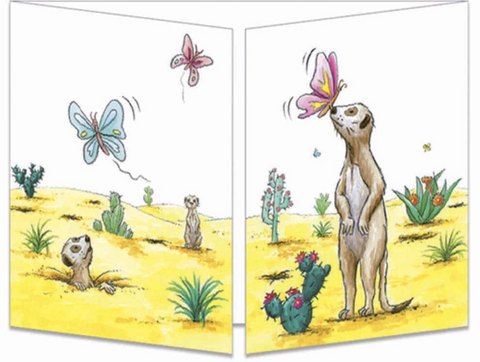 Sophie Turrel Folding Greetings Card - CT321 Meerkat and Butterfly
