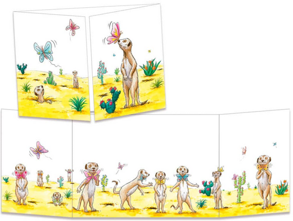 Sophie Turrel Folding Greetings Card - CT321 Meerkat and Butterfly