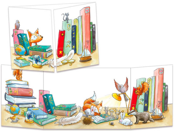 Sophie Turrel Folding Greetings Card - Fox in the Library CT322