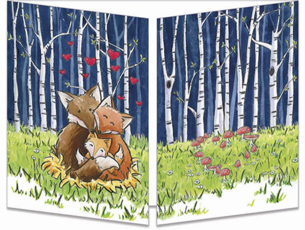Sophie Turrel Folding Greetings Card - Foxes in Forest "Hello Baby" CT314