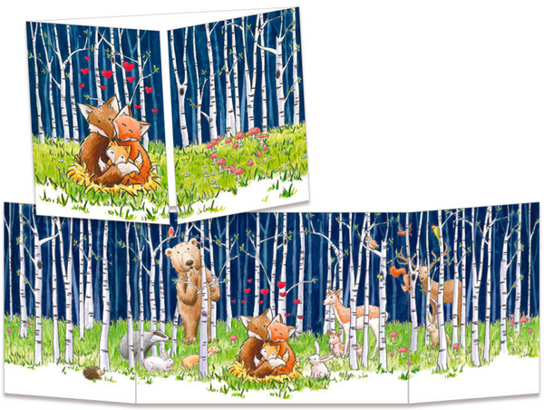 Sophie Turrel Folding Greetings Card - Foxes in Forest "Hello Baby" CT314