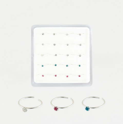 Sterling Silver Nose Ring -  Plain with clawset gem