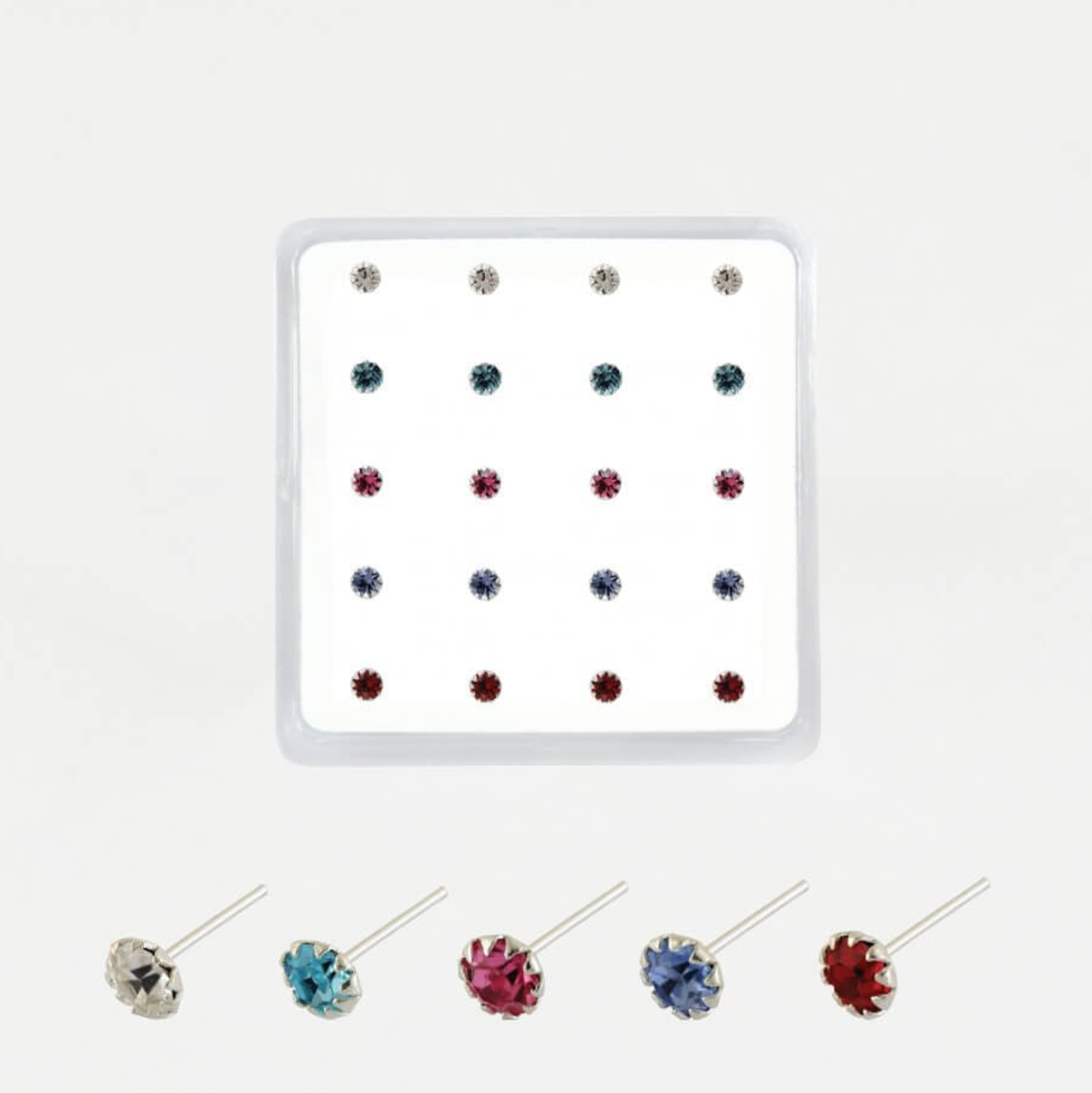 Sterling Silver Nose Stud  - Round Clawset Gem 2mm