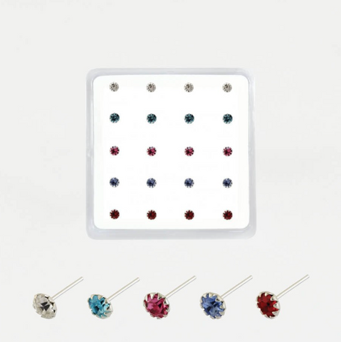 Sterling Silver Nose Stud  - Round Clawset Gem 2mm