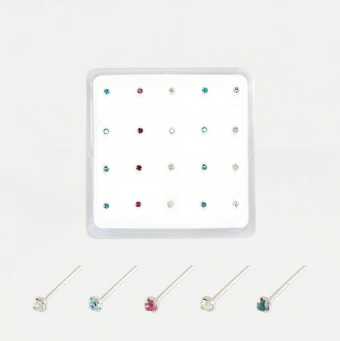 Sterling Silver Nose Stud  - Round Clawset Gem 1mm