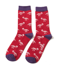 Mr Heron Bamboo Mens Socks Dino Bones - Brick Red