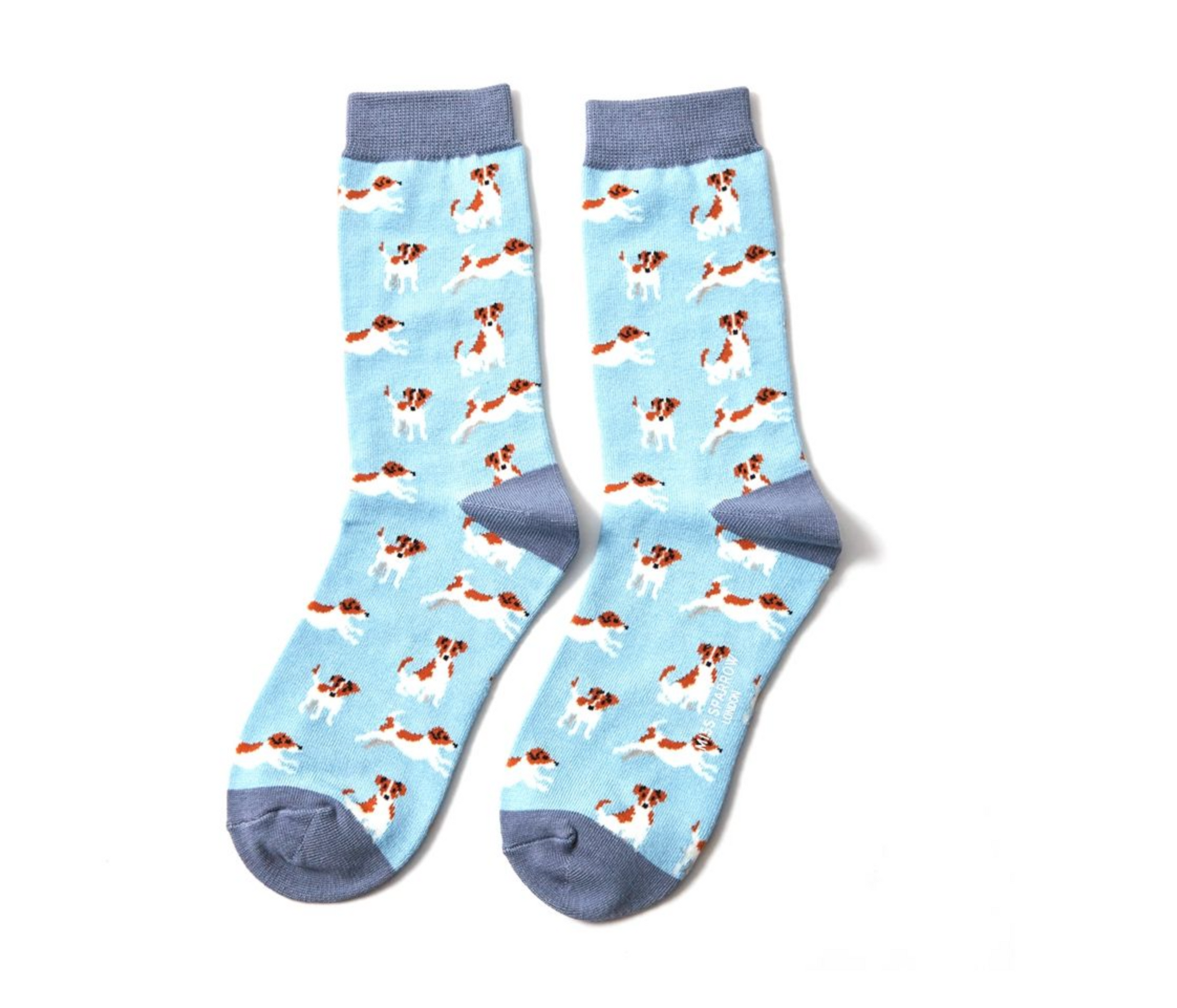 Miss Sparrow Bamboo Ladies Socks - Jack Russells Powder Blue
