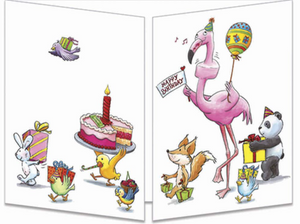 Sophie Turrel Folding Greetings Card - Happy Birthday Flamingo CT315