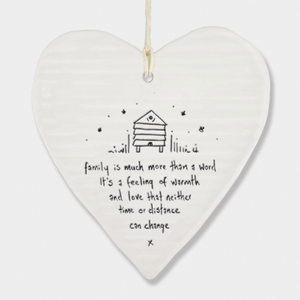 East of India Porcelain Hanging Heart -"Family is much more than a word...."