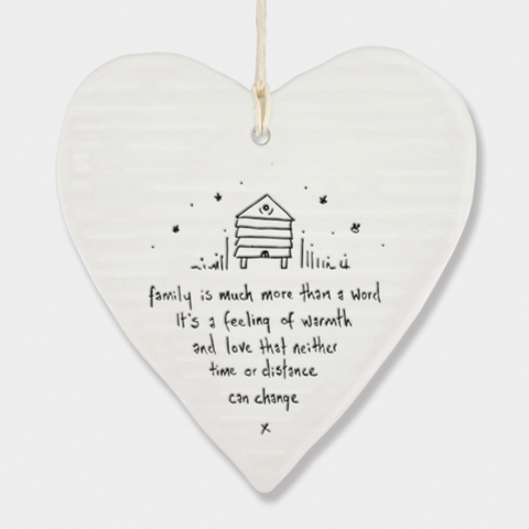 East of India Porcelain Hanging Heart -"Family is much more than a word...."