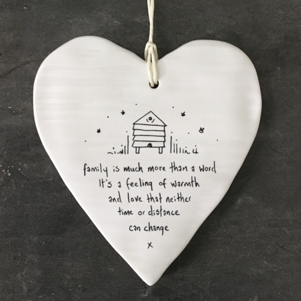 East of India Porcelain Hanging Heart -"Family is much more than a word...."