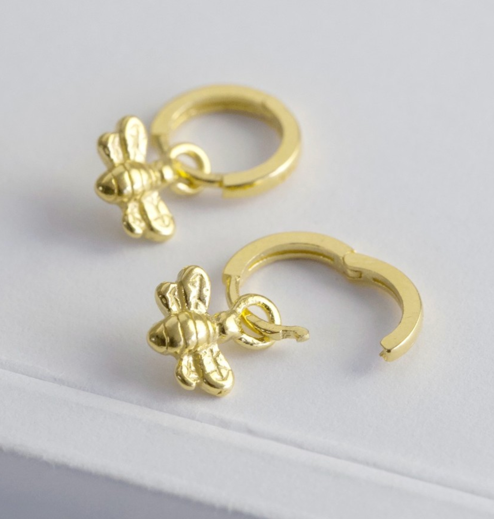 Gold Plated Sterling Silver Bee Huggie Earrings