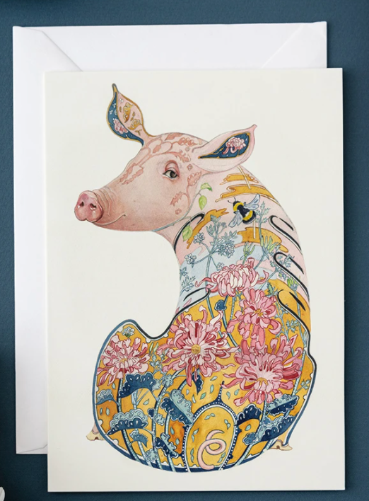 Daniel Mackie Pig Greetings Card