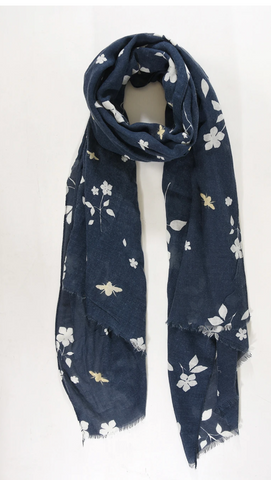 Navy and Gold Bee Print Scarf