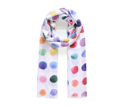 White Painterly Spot Print Scarf