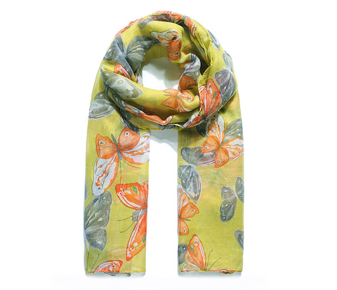 Yellow Ochre Butterfly Print Scarf