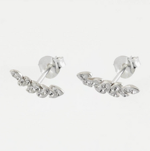 Sterling Silver Ear Crawler Earrings - Multi Gemset Leaf