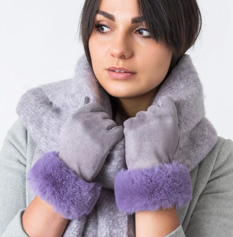 Ruth Gloves with Faux Fur Cuff - Lilac