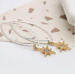 Peace of Mind Silver Plated Wire Earrings with Gold and Crystal Star