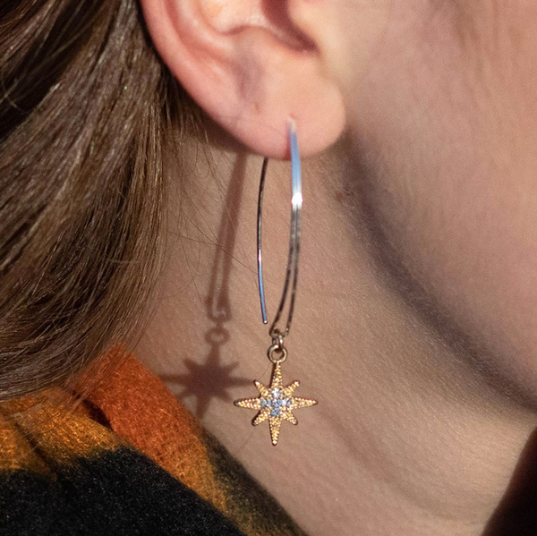 Peace of Mind Silver Plated Wire Earrings with Gold and Crystal Star