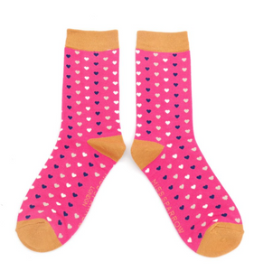 Miss Sparrow Bamboo Ladies Socks - Hearts Hot Pink